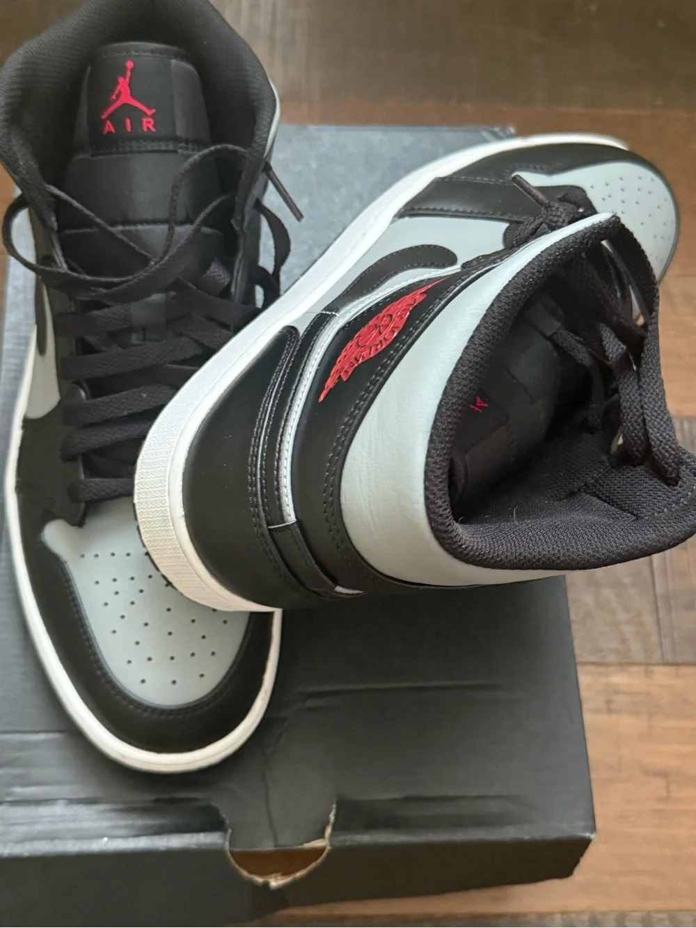 Jordan Men’s High-Top Sneakers - Black, Gray, Red Accents